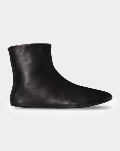 The Row Leather Ankle Boots Lined With Soft Shearling In Black