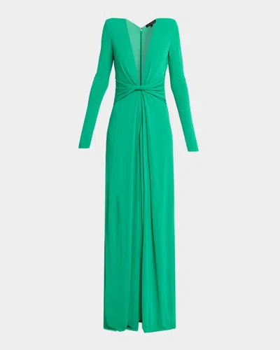 Ramy Brook Martini Plunge Neck Long Sleeve Gown In Green