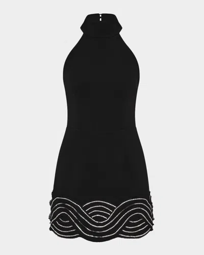 Rebecca Vallance Bellatrix Low-back Rhinestone Halter Mini Dress In Black