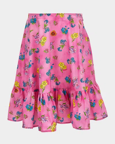 Versace Girl's Flights Floral Ruffled-hem Skirt In Pink