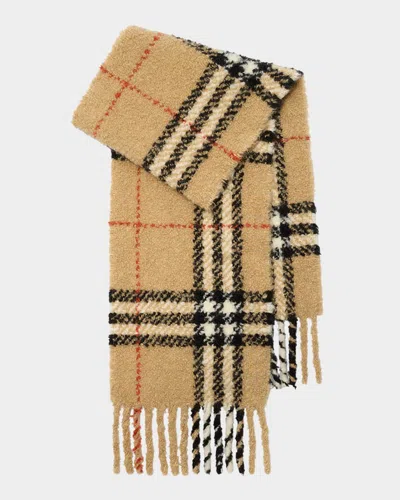 Burberry Check Alpaca Wool Blend Bouclé Scarf In Sand