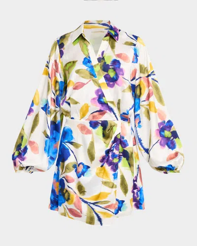 Ramy Brook Carolyn Floral Satin Mini Shirtdress In Multi