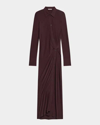Helmut Lang Twisted Long-sleeve Shirtdress In Burgundy