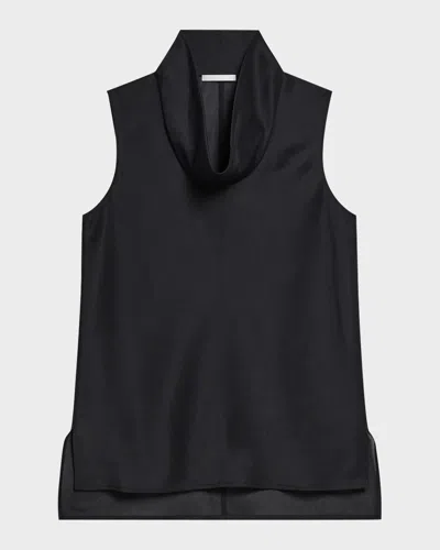 Helmut Lang Organza Cowl-neck Shell Top In Black