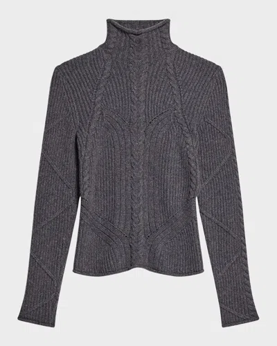 Helmut Lang Zephir Cable Stitch Turtleneck Wool Blend Sweater In Gray