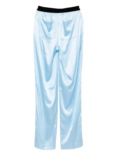 Tom Ford Silk Satin Relaxed Pijama Trousers Waistband In Blue