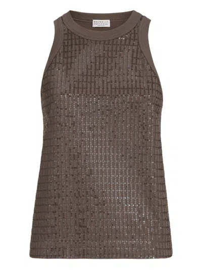 Brunello Cucinelli Cotton Tank Top In Brown