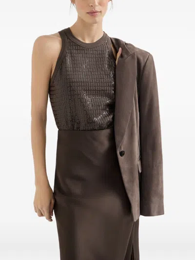 Brunello Cucinelli Cotton Tank Top In Brown