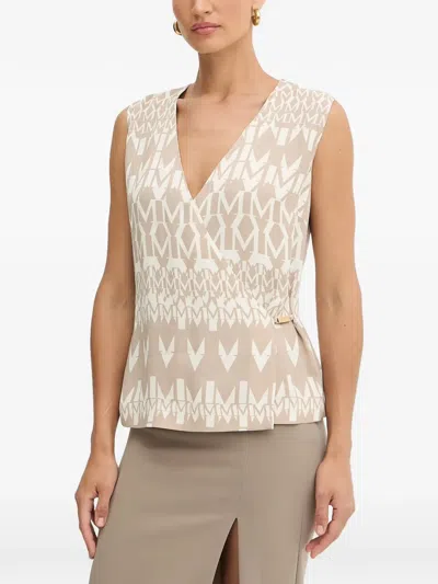 Guess Usa Monogram V-neck Wrap Blouse In Neutral