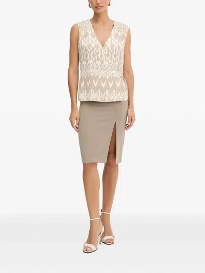 Guess Usa Monogram V-neck Wrap Blouse In Neutral