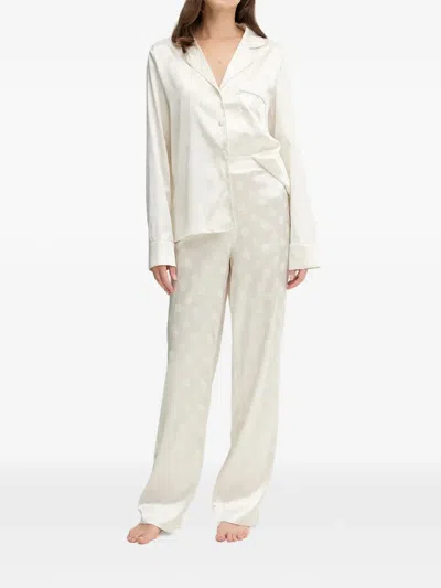 Guess Usa Sylvie Button-up Pocket Pajamas In White