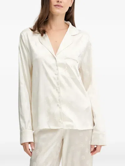 Guess Usa Sylvie Button-up Pocket Pajamas In White