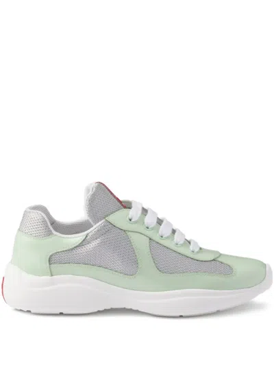 Prada Logo-detail Round-toe Sneakers In Blue