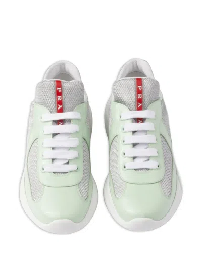 Prada Logo-detail Round-toe Sneakers In Blue