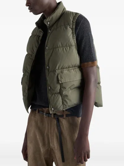 Prada Stand-up Collar Patch-pockets Gilet In Green