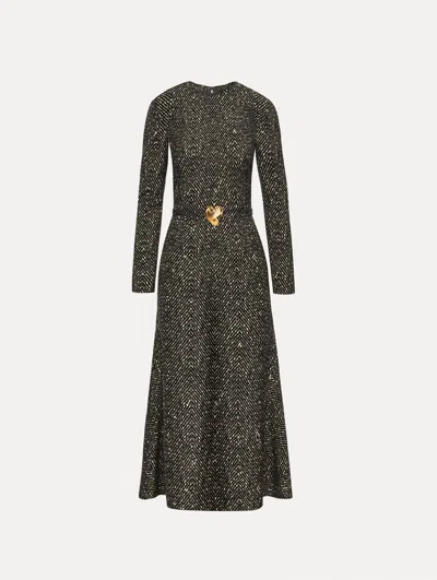 Oscar De La Renta Chevron Wool Dress In Black