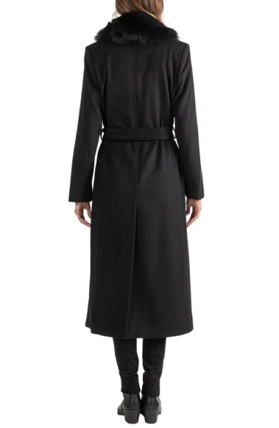 Sofia Cashmere Toscana Genuine Shearling Collar Wool Blend Coat In Black