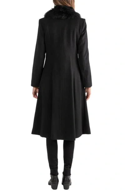 Sofia Cashmere Toscana Genuine Dyed Lamb Shearling Collar Wool Blend Coat In Black