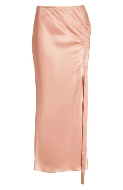 Lapointe Draped Satin Midi Slit Skirt In Sand
