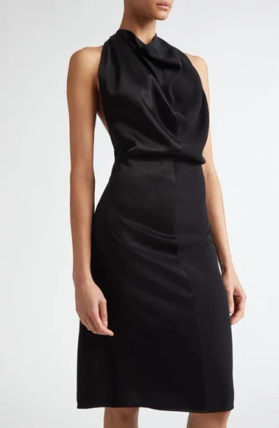 Peter Do Mixed Finish Sleeveless Halter Dress In Black