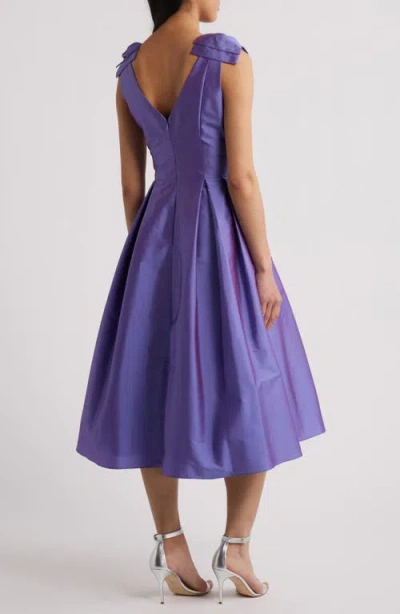 Eliza J Bow Shoulder Taffeta Cocktail Midi Dress In Purple