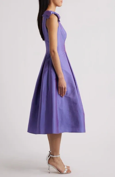 Eliza J Bow Shoulder Taffeta Cocktail Midi Dress In Purple