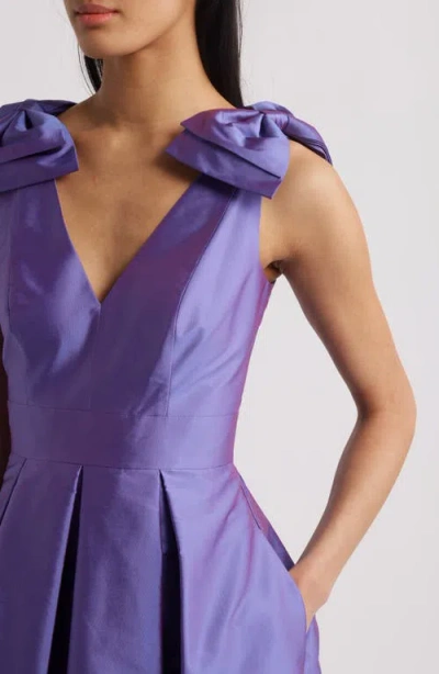 Eliza J Bow Shoulder Taffeta Cocktail Midi Dress In Purple