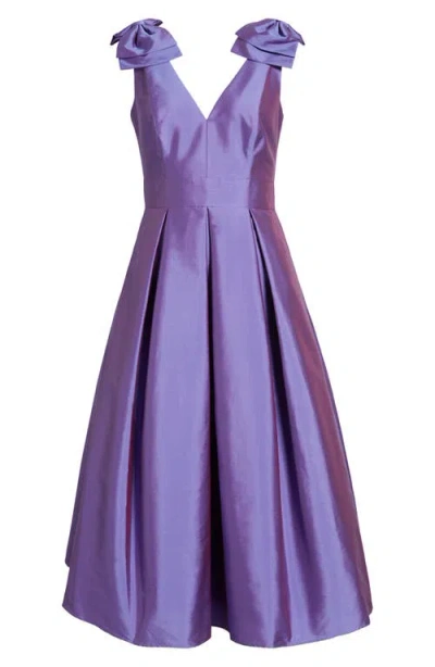 Eliza J Bow Shoulder Taffeta Cocktail Midi Dress In Purple