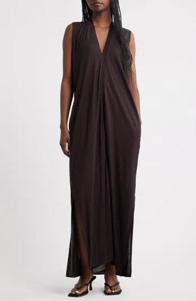 Cos Draped V-neck Sleeveless Maxi Dress In Brown