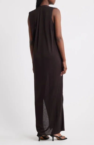 Cos Draped V-neck Sleeveless Maxi Dress In Brown