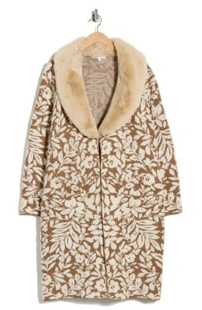 Dr2 By Daniel Rainn Faux Fur Collar Sweater Coatigan In Brown