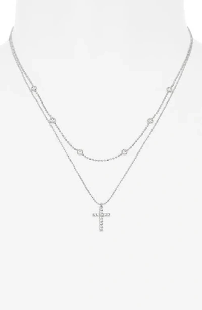 Nordstrom Rack Set Of 2 Cross & Station Chain Necklaces In Silver