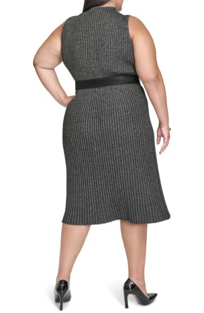 Dkny Mock Neck Sleeveless Rib Knit Midi Dress In Black