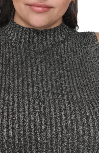 Dkny Mock Neck Sleeveless Rib Knit Midi Dress In Black