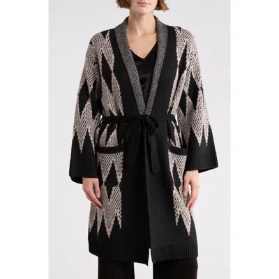 T Tahari Long Sleeve Pattern Sweater In Black