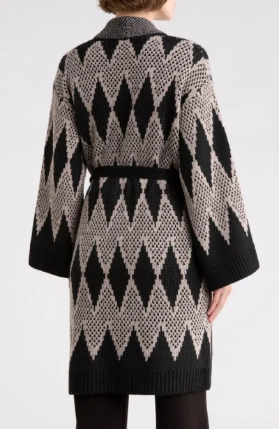 T Tahari Long Sleeve Pattern Sweater In Black