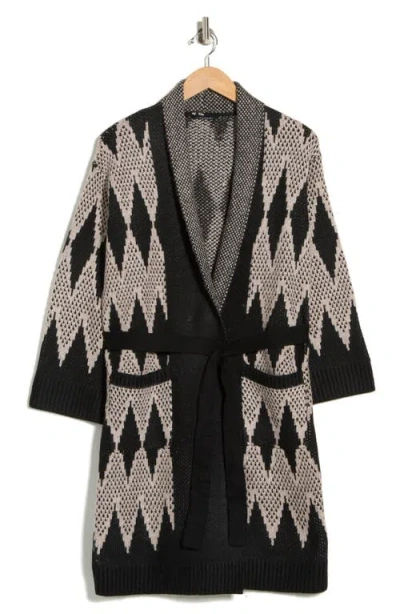 T Tahari Long Sleeve Pattern Sweater In Black