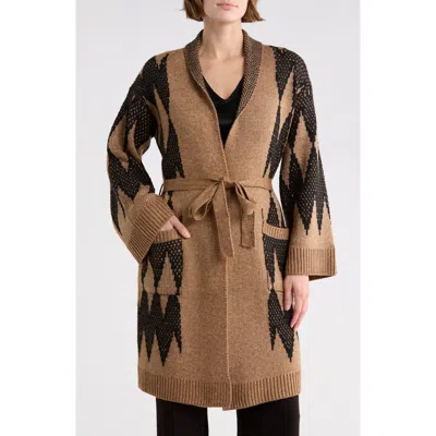 T Tahari Long Sleeve Pattern Sweater In Brown