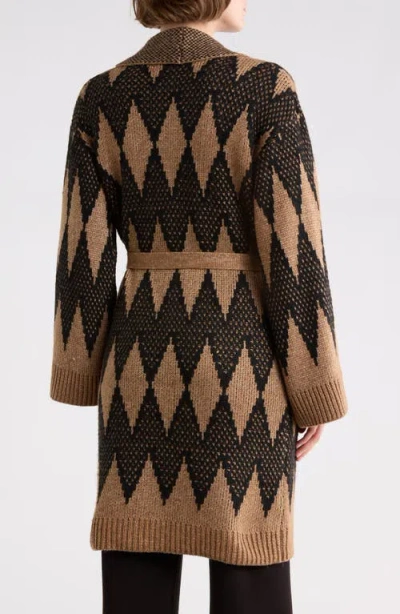 T Tahari Long Sleeve Pattern Sweater In Brown