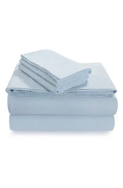 Azores Home Solid Cotton Flannel Sheet Set In Blue