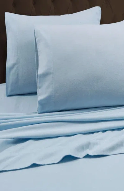 Azores Home Solid Cotton Flannel Sheet Set In Blue