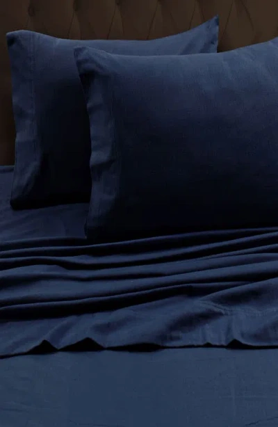 Azores Home Solid Cotton Flannel Sheet Set In Blue