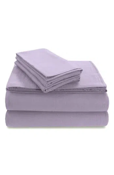 Azores Home Solid Cotton Flannel Sheet Set In Purple
