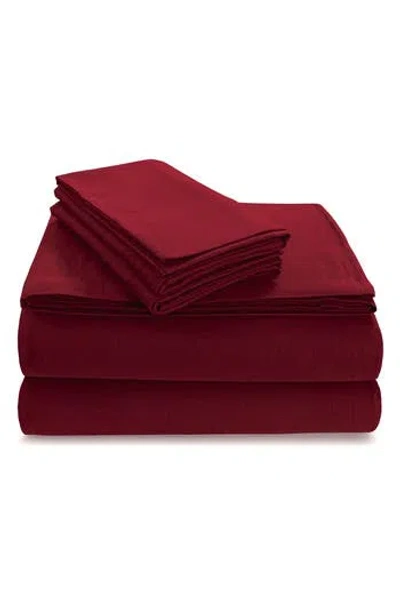 Azores Home Solid Cotton Flannel Sheet Set In Red