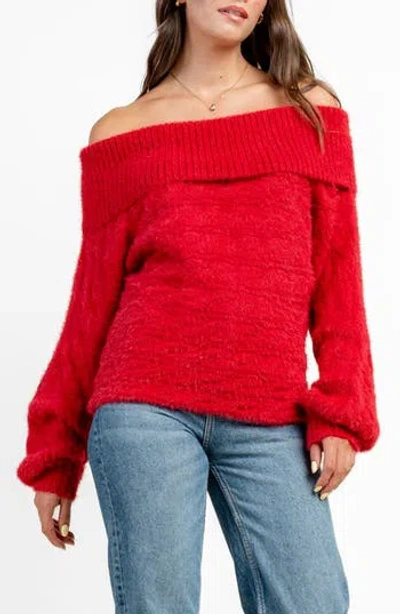 Beivy Oversize Off The Shoulder Sweater In Red