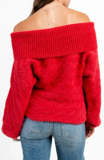 Beivy Oversize Off The Shoulder Sweater In Red