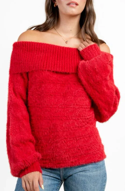 Beivy Oversize Off The Shoulder Sweater In Red