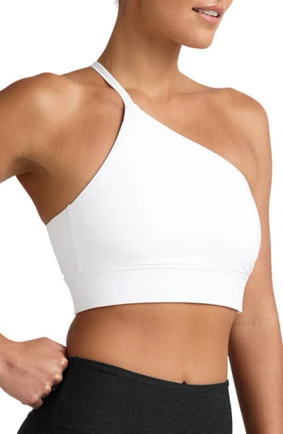 Beyond Yoga Space Dye One Shoulder Longline Sports Bra In White
