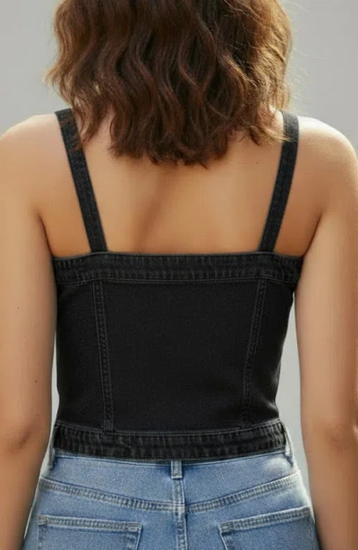 Bebe Embellished Denim Croset Top In Blue