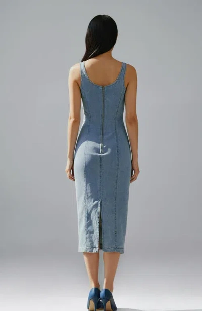 Bebe The Slim Denim Midi Dress In Blue